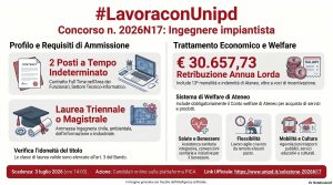 Università degli Studi di Padova – Selezione per assunzione a tempo indeterminato 2 Ingegneri Impiantistici