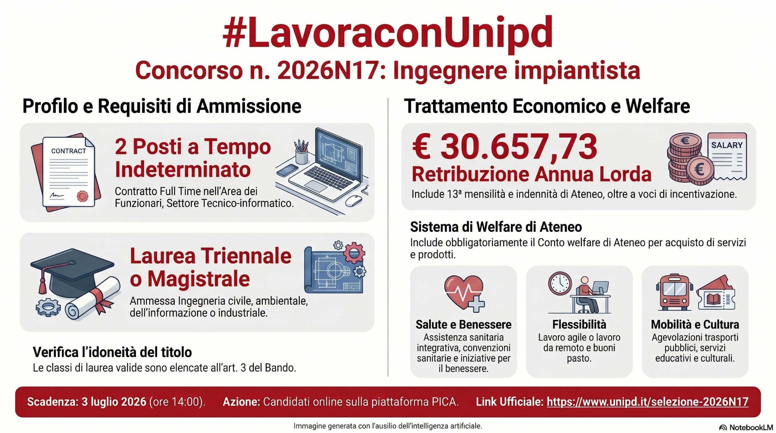 Università degli Studi di Padova – Selezione per assunzione a tempo indeterminato 2 Ingegneri Impiantistici